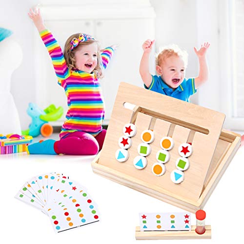 Zaloife Juguetes Montessori de Madera Puzzles de Color Tablero con Tarjetas de Patrón y Disco, Juego Educativos Niños, Juego de Regalo de Cumpleaños Rompecabezas para Niños 3 4 5 Años