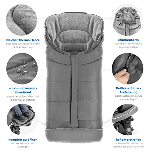 Zamboo - Saco de invierno para Silla de Paseo Joie (se adapta a Litetrax, Mytrax, Chrome) - Saco de abrigo con Forro Polar térmico, capucha, reflectores y bolsa - Gris