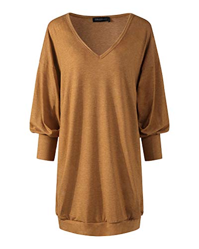 ZANZEA Mujer Jersey de Punto Largos Cuello V Manga Larga Otoño Vestidos Sudadera Casual Tallas Grandes Suéter Suelta 01-Marrón M