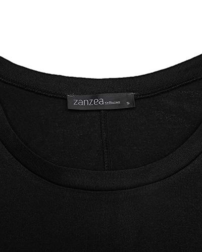 ZANZEA Mujeres Sexy Suelto Sólido Irregular Manga Larga Baggy Jumper Casual Tops Blusa Camiseta 01-Negro XL