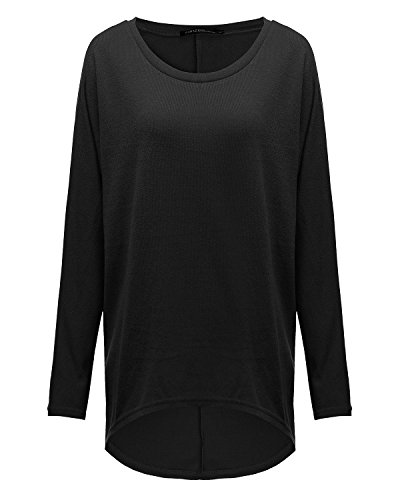 ZANZEA Mujeres Sexy Suelto Sólido Irregular Manga Larga Baggy Jumper Casual Tops Blusa Camiseta 01-Negro XL