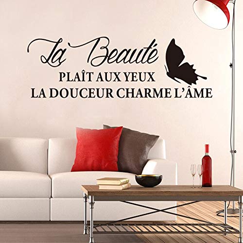 zaosan Etiqueta de la Pared Pegatinas Francés Cita La Beaute Mariposa Vinilo Etiqueta de La Pared Tatuajes de Arte Wallpaper Salón Decoración del Hogar Casa Decorat 147x44cm