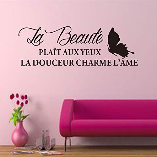 zaosan Etiqueta de la Pared Pegatinas Francés Cita La Beaute Mariposa Vinilo Etiqueta de La Pared Tatuajes de Arte Wallpaper Salón Decoración del Hogar Casa Decorat 147x44cm