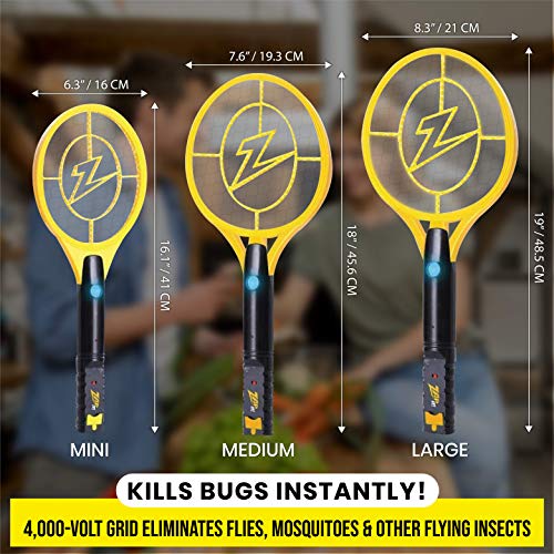 ZAP IT!! Exterminador eléctrico de insectos - Raqueta eléctrica exterminadora de insectos, matamoscas y matamosquitos - Carga USB de 4000 voltios, Luz LED superbrillante para golpear en la oscuridad