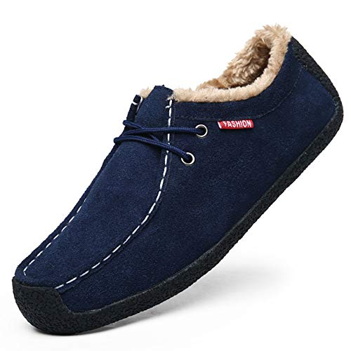 Zapatillas Casa de Hombre Invierno Suela Pantuflas Antideslizante Interior Cálido Felpa Forro Lana 44/45 EU Azul,27.5 CM del talón a la Punta