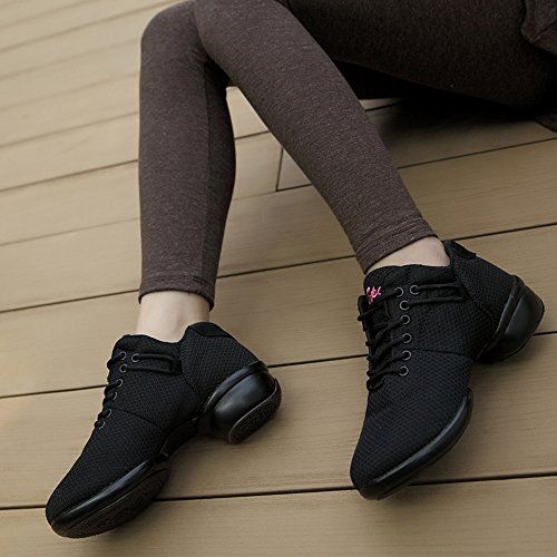 Zapatillas de Baile Deportivos Danza Jazz Elegante para Mujeres Zapatos Suela Blanda Lace up Negro Rosado Rojo Blanco Negro 39