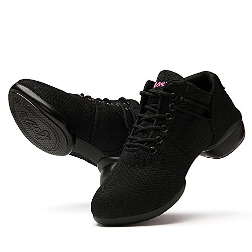 Zapatillas de Baile Deportivos Danza Jazz Elegante para Mujeres Zapatos Suela Blanda Lace up Negro Rosado Rojo Blanco Negro 39