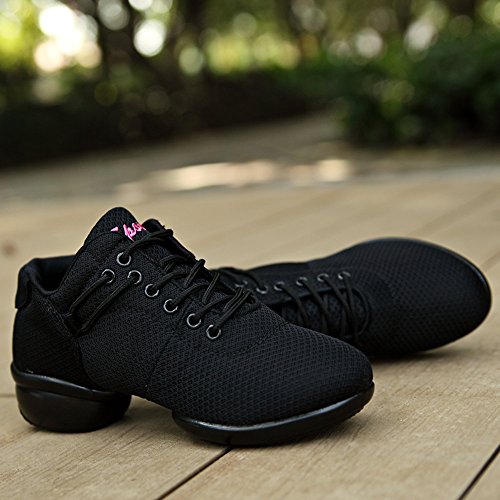 Zapatillas de Baile Deportivos Danza Jazz Elegante para Mujeres Zapatos Suela Blanda Lace up Negro Rosado Rojo Blanco Negro 39