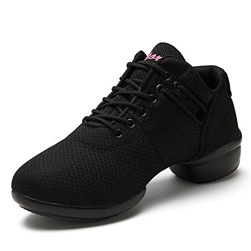 Zapatillas de Baile Deportivos Danza Jazz Elegante para Mujeres Zapatos Suela Blanda Lace up Negro Rosado Rojo Blanco Negro 39