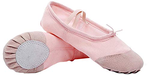 Zapatillas de Ballet con Suela Partida, Lona Transpirable con Punta en Cuero, Gomas de Sujeción Precosidas (22, Rosa Claro)