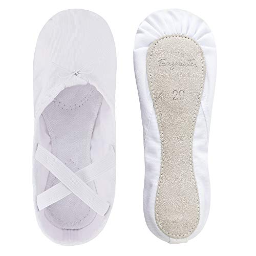 Zapatillas de Ballet - Lino, Suela Entera de Cuero - Blanco - Talla: 28