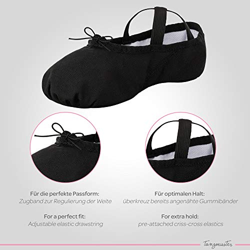Zapatillas de Ballet - Lino, Suela Entera de Cuero - Negro - Talla: 39 Zapatillas de Ballet - Lino, Suela Entera de Cuero - Negro - Talla: 39