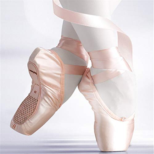 Zapatillas de Ballet para niñas/Mujeres en Color Rosa con Almohadillas para Puntera y Cintas Zapatillas de Ballet para niñas/Mujeres en Color Rosa con Almohadillas para Puntera y Cintas