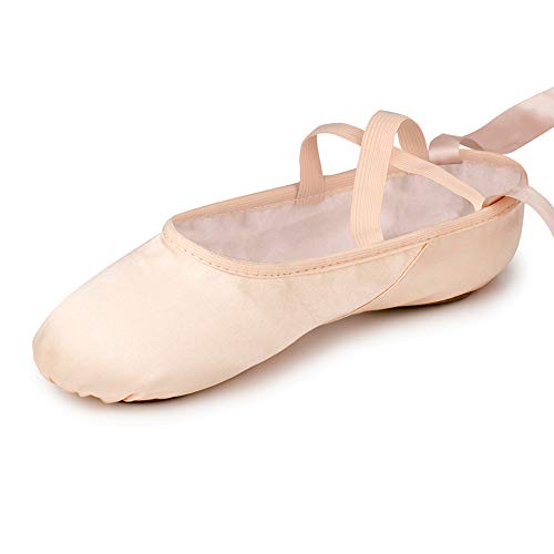 Zapatillas de Ballet Suela Partida Satín Zapatos de Danza y Gimnasia con Cinta para Niñas y Adultos 26 EU