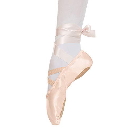 Zapatillas de Ballet Suela Partida Satín Zapatos de Danza y Gimnasia con Cinta para Niñas y Adultos 28 EU Zapatillas de Ballet Suela Partida Satín Zapatos de Danza y Gimnasia con Cinta para Niñas y Adultos 28 EU
