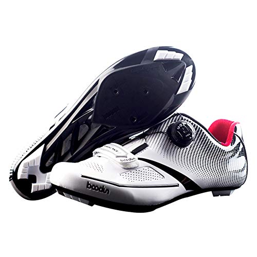 Zapatillas de Bicicleta Montaña Calzado Bicicleta Zapatos de Bicicleta Antideslizantes Transpirables para Hombres para Ciclismo Carretera de montaña 4 Colores,White,40