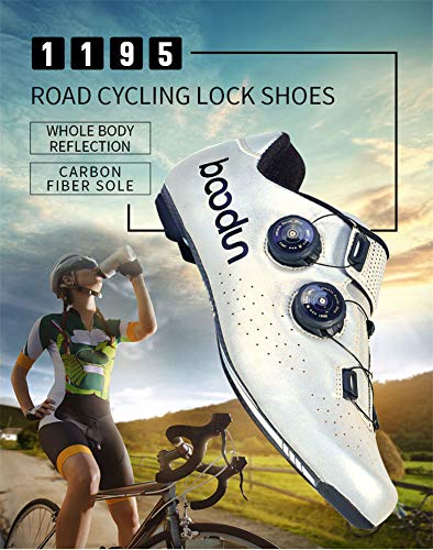 Zapatillas de Bicicleta Montaña Fibra Carbono Calzado Bicicleta Zapatos de Bicicleta Antideslizantes Transpirables para Hombres para Ciclismo Carretera de montaña （Plata）,44