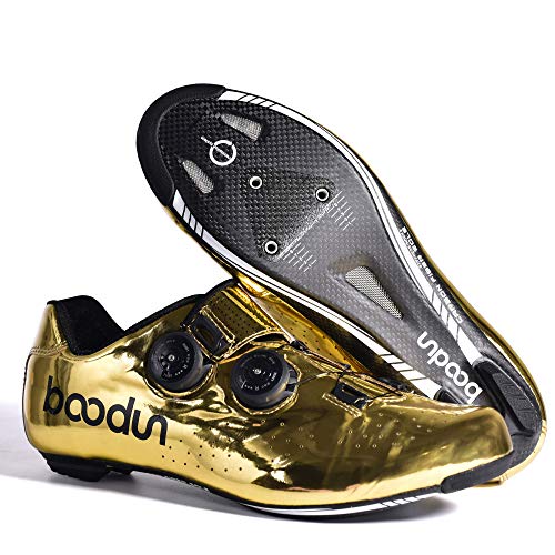 Zapatillas de Bicicleta Montaña Fibra Carbono Calzado Bicicleta Zapatos de Bicicleta Antideslizantes Transpirables para Hombres para Ciclismo Carretera de montaña （Golden）,45