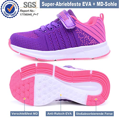 Zapatillas de Correr Niñas Velcro Zapatillas Niños de Deporte Niña Niño Zapatillas de Gimnasia Tenis Trotar Runners Trainers Running Atletismo Zapatillas Zapatos Deportivas Morado 29 EU