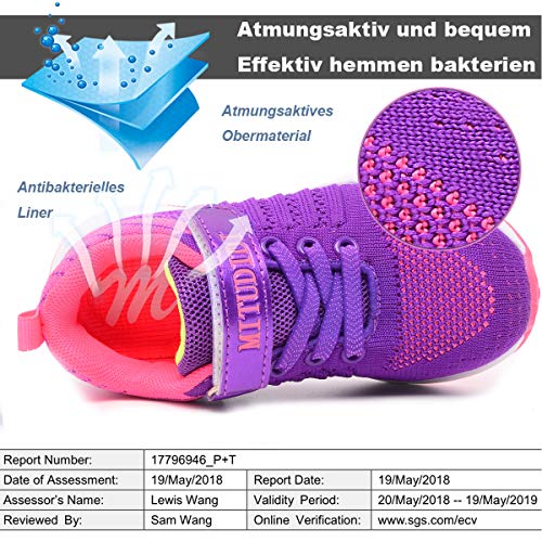 Zapatillas de Correr Niñas Velcro Zapatillas Niños de Deporte Niña Niño Zapatillas de Gimnasia Tenis Trotar Runners Trainers Running Atletismo Zapatillas Zapatos Deportivas Morado 29 EU