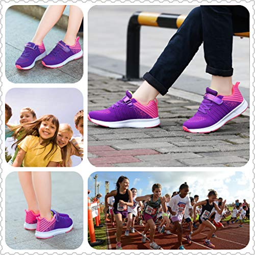 Zapatillas de Correr Niñas Velcro Zapatillas Niños de Deporte Niña Niño Zapatillas de Gimnasia Tenis Trotar Runners Trainers Running Atletismo Zapatillas Zapatos Deportivas Morado 29 EU