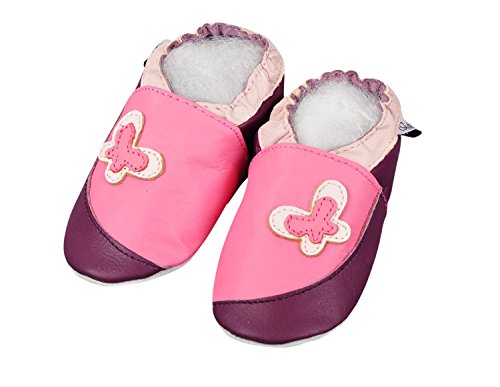 Zapatillas De Cuero Pantuflas Zapatillas de Ballet Zapatos Infantiles Zapatos de gateo Bebé Cuero Zapatos primeros pasos con wildledersohle gr.17-31 por lappa.de "Mariposa Rosa Púrpura" art.101