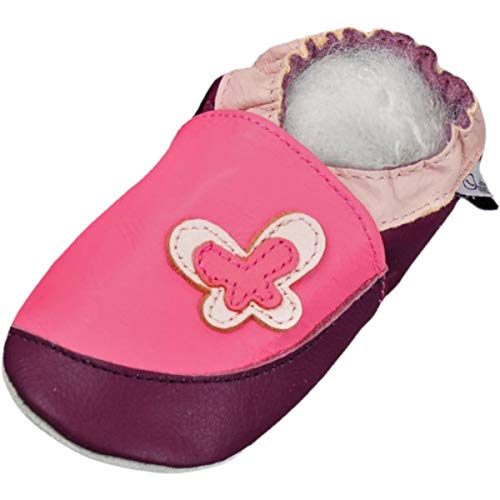 Zapatillas De Cuero Pantuflas Zapatillas de Ballet Zapatos Infantiles Zapatos de gateo Bebé Cuero Zapatos primeros pasos con wildledersohle gr.17-31 por lappa.de "Mariposa Rosa Púrpura" art.101