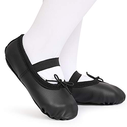 Zapatillas de Danza Cuero Zapatos de Ballet y Gimnasia Baile para Niña y Mujer Negro 30