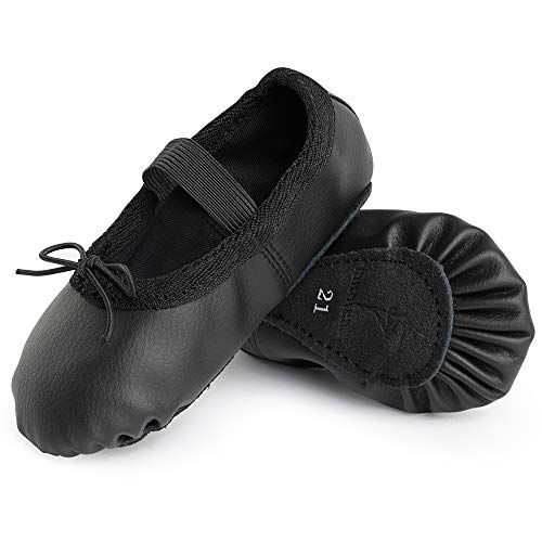 Zapatillas de Danza Cuero Zapatos de Ballet y Gimnasia Baile para Niña y Mujer Negro 30