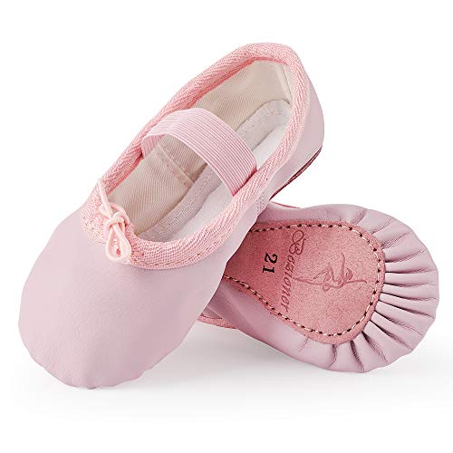 Zapatillas de Danza Cuero Zapatos de Ballet y Gimnasia Baile para Niña y Mujer Rosa 20