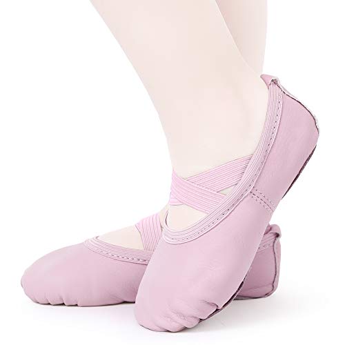 Zapatillas de Danza Cuero Zapatos Media Punta de Ballet y Gimnasia para Niña y Mujer Rosa 33