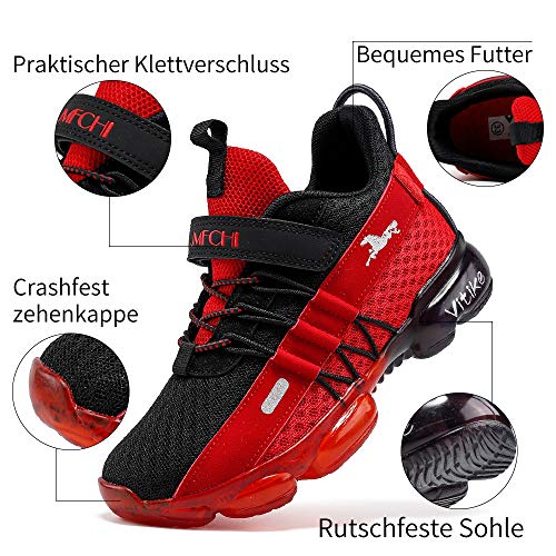 Zapatillas de deporte para niños, zapatillas para niños, zapatillas de deporte, informales, transpirables, ligeras, unisex, para niños, color Rojo, talla 38 EU