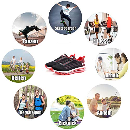 Zapatillas de Deportes Hombre Mujer Zapatos Deportivos Aire Libre para Correr Calzado Sneakers Gimnasio Casual Black Red 40 EU