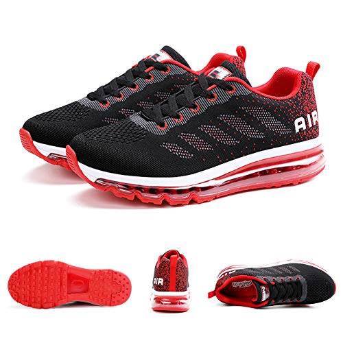 Zapatillas de Deportes Hombre Mujer Zapatos Deportivos Aire Libre para Correr Calzado Sneakers Gimnasio Casual Black Red 40 EU