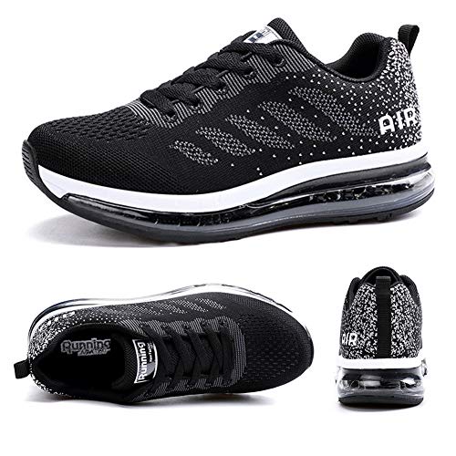 Zapatillas de Deportes Hombre Mujer Zapatos Deportivos Aire Libre para Correr Calzado Sneakers Gimnasio Casual(833-BK38)