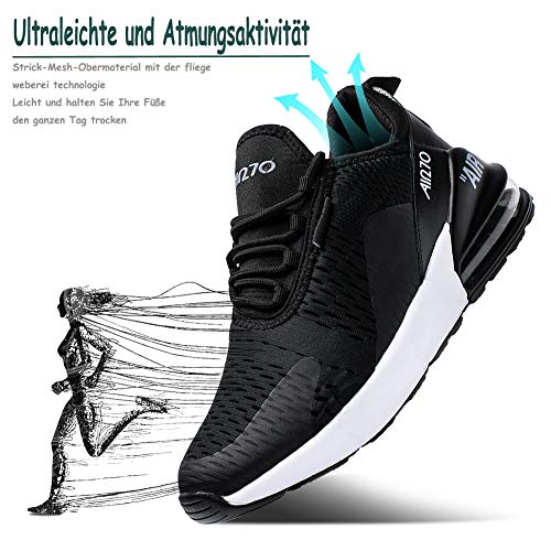 Zapatillas de Deportes Hombre Mujer Zapatos Deportivos Libre para Correr Calzado Sneakers Running 12BlackWhite37EU