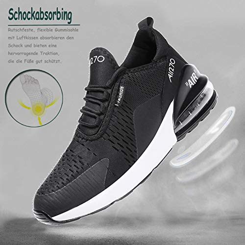 Zapatillas de Deportes Hombre Mujer Zapatos Deportivos Libre para Correr Calzado Sneakers Running 12BlackWhite37EU