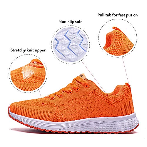 Zapatillas de Deportivos de Running para Mujer Gimnasia Ligero Sneakers Brillante Naranja 37