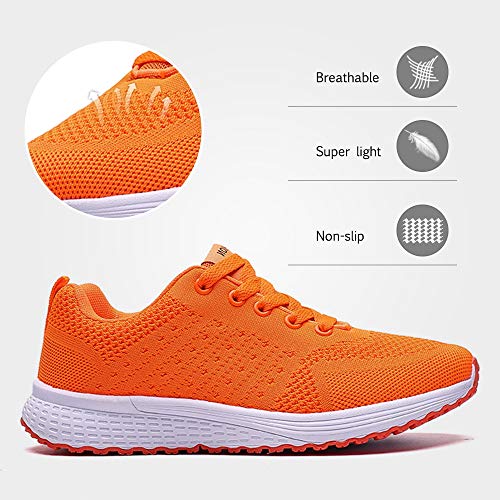 Zapatillas de Deportivos de Running para Mujer Gimnasia Ligero Sneakers Brillante Naranja 37