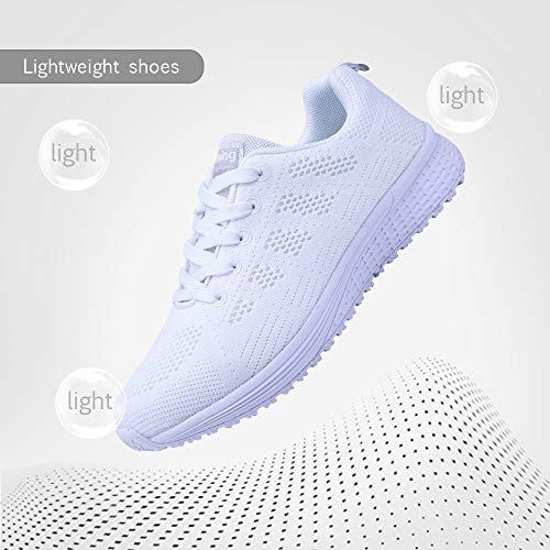 Zapatillas de Deportivos de Running para Mujer Gimnasia Ligero Sneakers Negro Azul Gris Blanco 35-40 Blanco 38