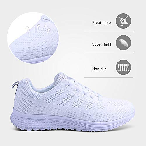 Zapatillas de Deportivos de Running para Mujer Gimnasia Ligero Sneakers Negro Azul Gris Blanco 35-40 Blanco 38