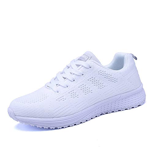 Zapatillas de Deportivos de Running para Mujer Gimnasia Ligero Sneakers Negro Azul Gris Blanco 35-40 Blanco 38