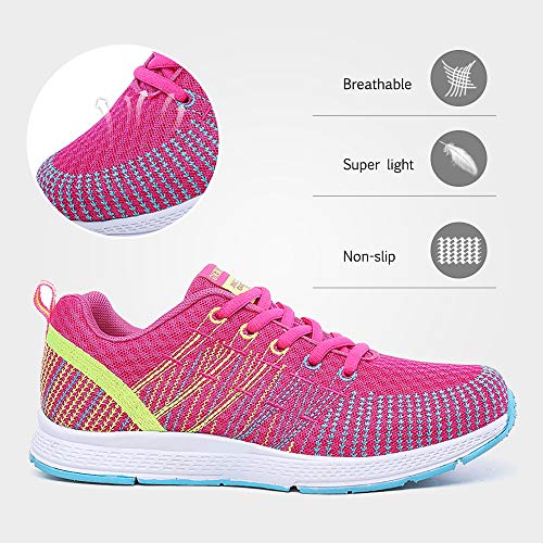 Zapatillas de Deportivos de Running para Mujer Gimnasia Ligero Sneakers Rosa-Amarillo 38