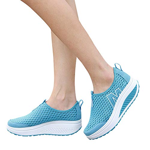 Zapatillas de Deportivos de Running para Mujer Malla Transpirable Pendiente con Suela Gruesa para Aumentar los Zapatos Casuales Running Fitness Sneakers Zapatos Mecedora riou