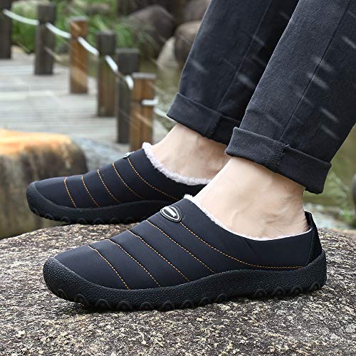 Zapatillas de Estar por Casa Mujer Hombre, Invierno Zapatos de Casa con Forro de Piel - Cálidas y Cómodas - con Suela Antideslizante para Exterior e Interior,Negro 45