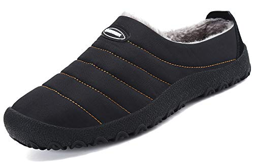 Zapatillas de Estar por Casa Mujer Hombre, Invierno Zapatos de Casa con Forro de Piel - Cálidas y Cómodas - con Suela Antideslizante para Exterior e Interior,Negro 45