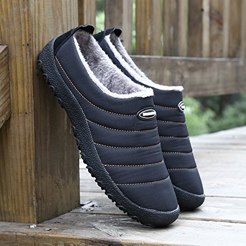 Zapatillas de Estar por Casa Mujer Hombre, Invierno Zapatos de Casa con Forro de Piel - Cálidas y Cómodas - con Suela Antideslizante para Exterior e Interior,Negro 46