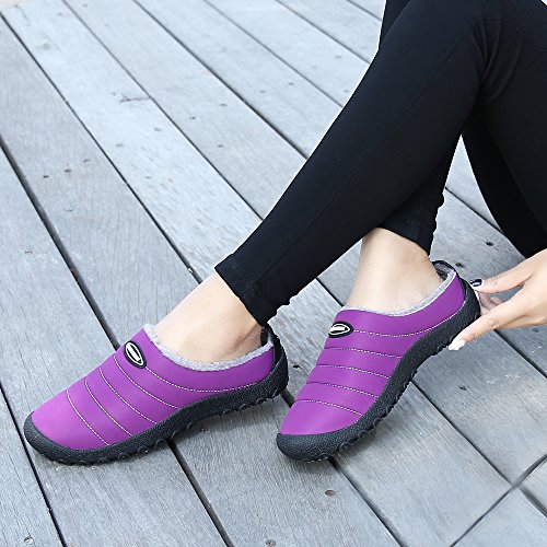 Zapatillas de Estar por Casa Mujer Hombre, Invierno Zapatos de Casa con Forro de Piel - Cálidas y Cómodas - con Suela Antideslizante para Exterior e Interior,Púrpura 41