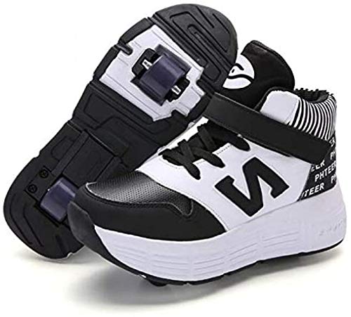 Zapatillas de patinaje 2 en 1 multiusos para niñas y niños, zapatillas de deporte, zapatillas de fitness, zapatillas de patinaje, color negro 35