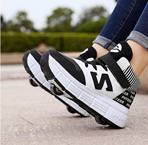 Zapatillas de patinaje para niñas y niños 2 en 1, multifunción, para deportes al aire libre, zapatillas de gimnasia y fitness, color negro -42